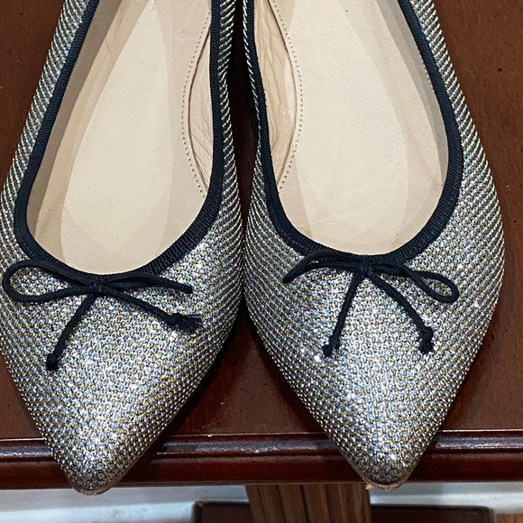 J Crew fabric and leather shimmer gold flats. - Picture 3 of 10